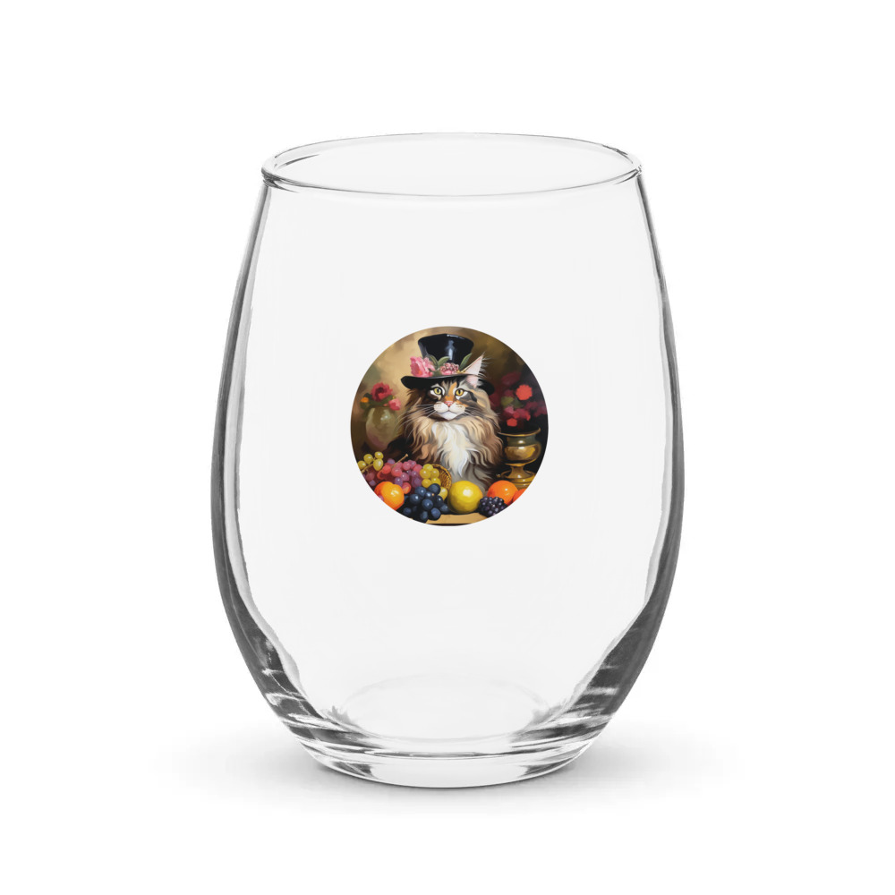 PugMug Custom Tabby Maine Coon Cat Stemless Wine Glass