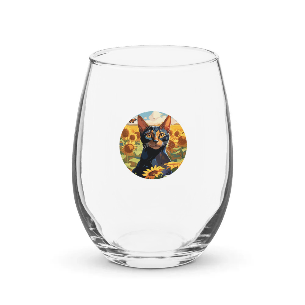 PugMug Custom Black Abyssinian Cat Stemless Wine Glass