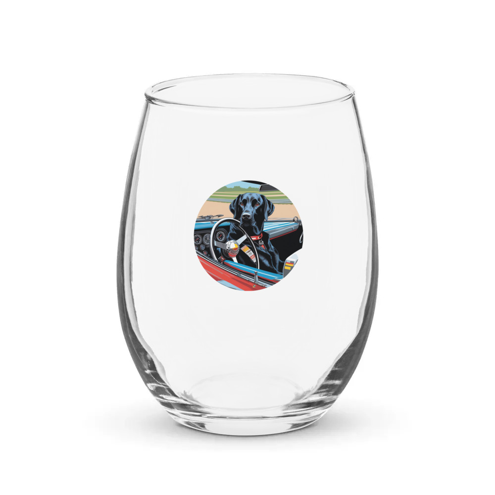 PugMug Custom Black Labrador Retriever Stemless Wine Glass