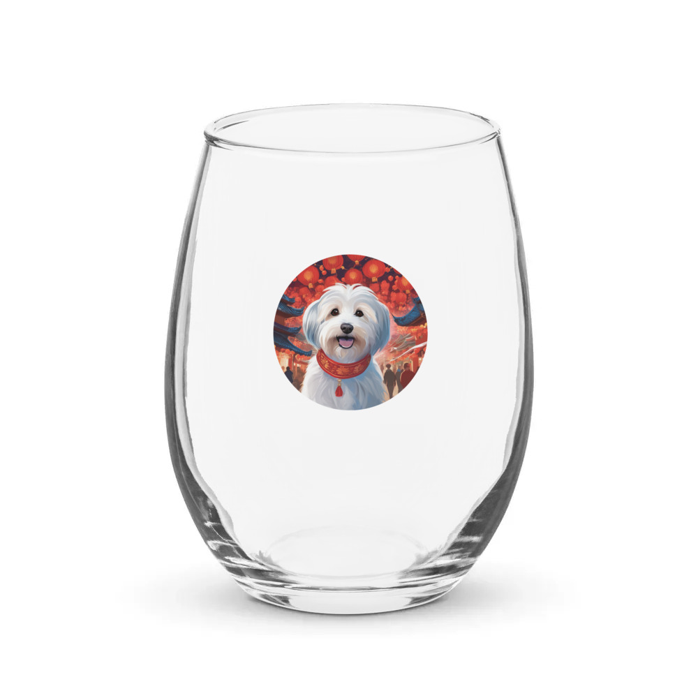 PugMug Custom White Havanese Dog Stemless Wine Glass