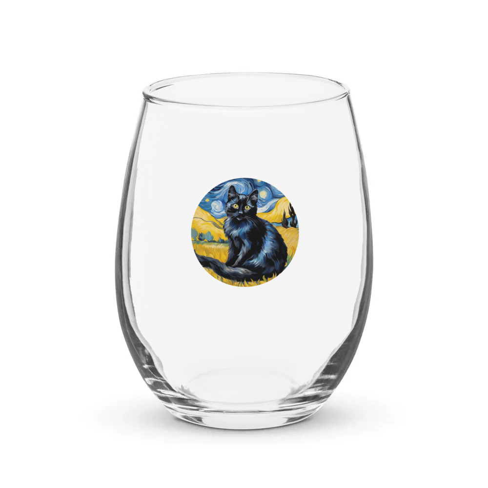 PugMug Custom Black Ragdoll Cat Stemless Wine Glass