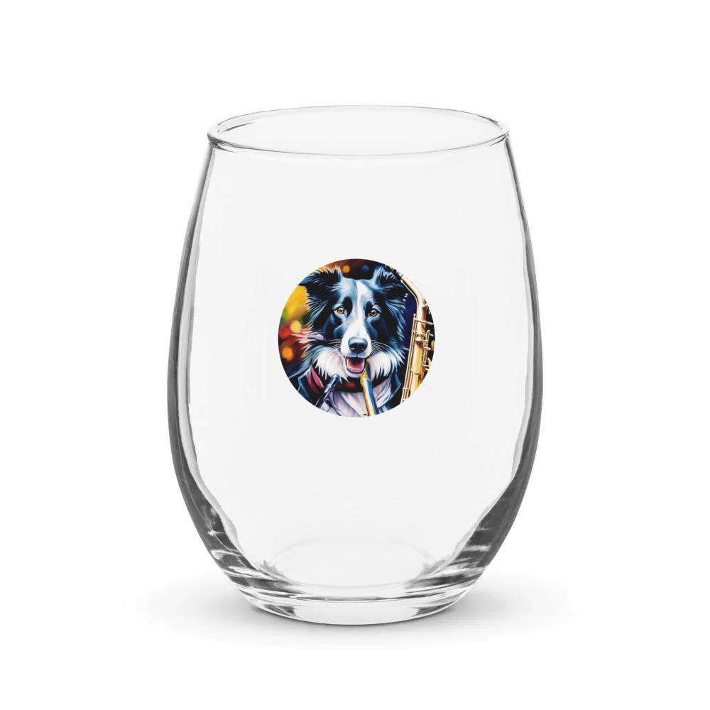 PugMug Custom Border Collie Stemless Wine Glass
