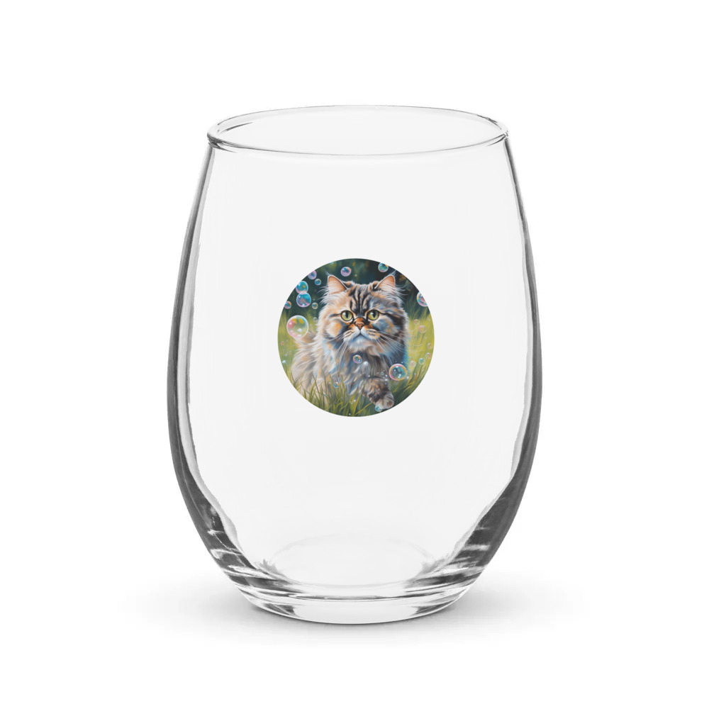 PugMug Custom Tabby Persian Cat Stemless Wine Glass