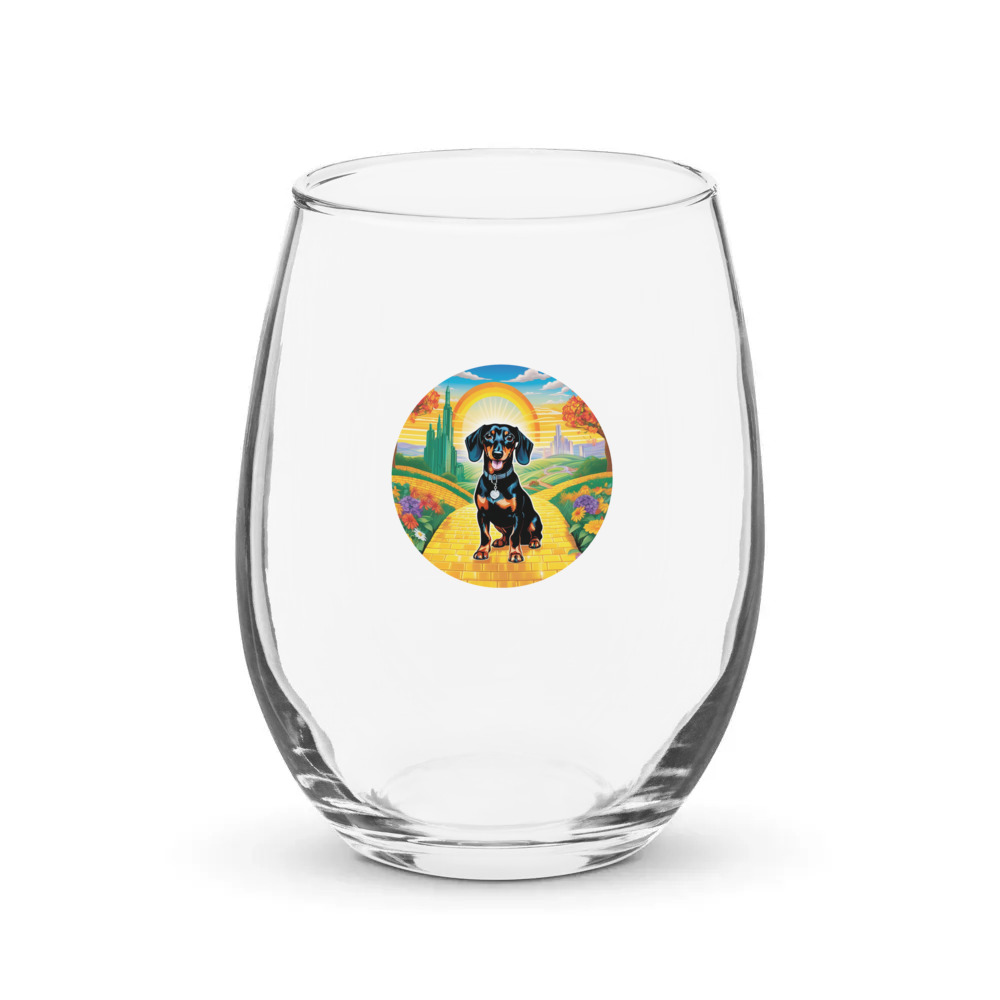 PugMug Custom Black Dachshund Stemless Wine Glass