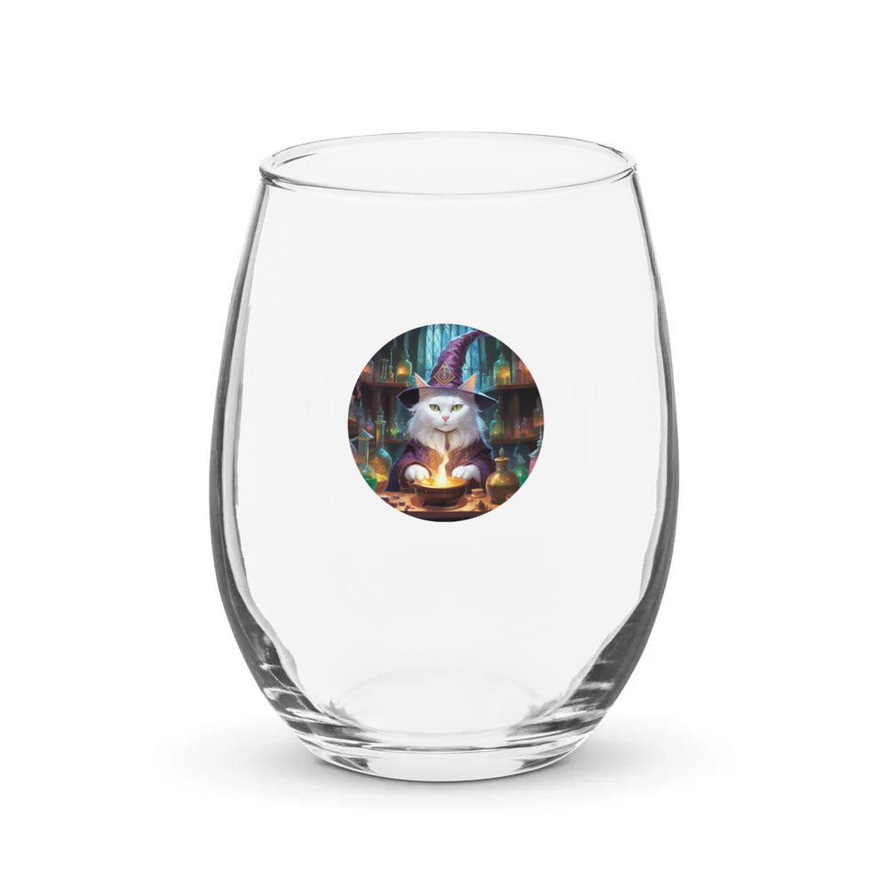 PugMug Custom White Companion Cat Stemless Wine Glass