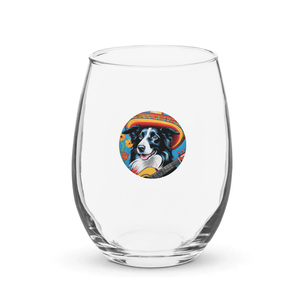 PugMug Custom Border Collie Stemless Wine Glass