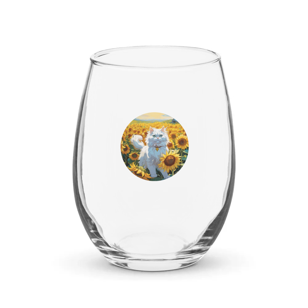 PugMug Custom White Persian Cat Stemless Wine Glass