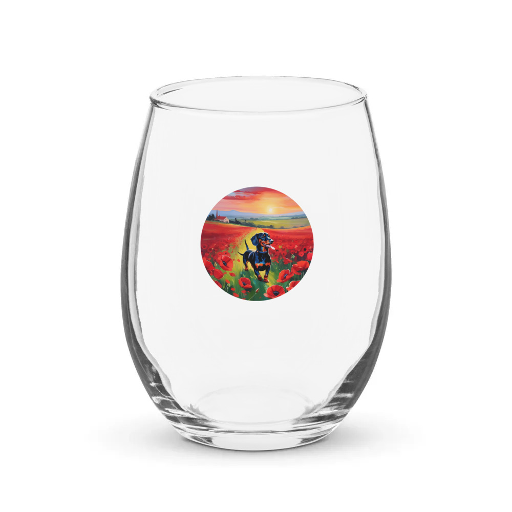 PugMug Custom Black Dachshund Stemless Wine Glass