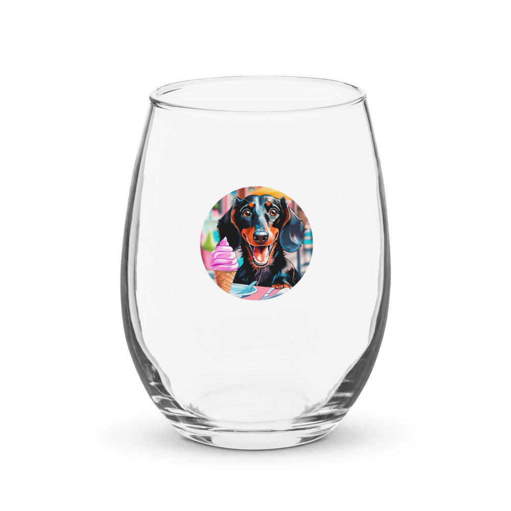 PugMug Custom Black Dachshund Stemless Wine Glass