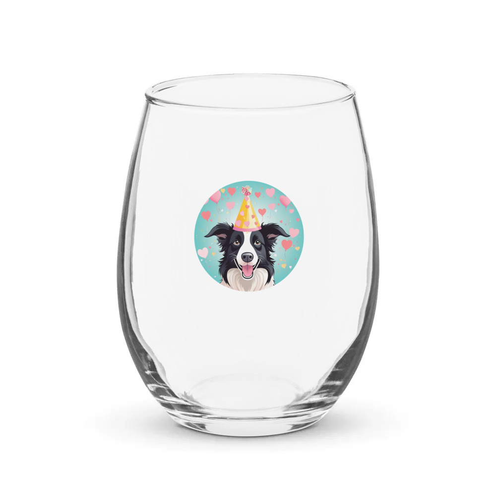PugMug Custom Border Collie Stemless Wine Glass