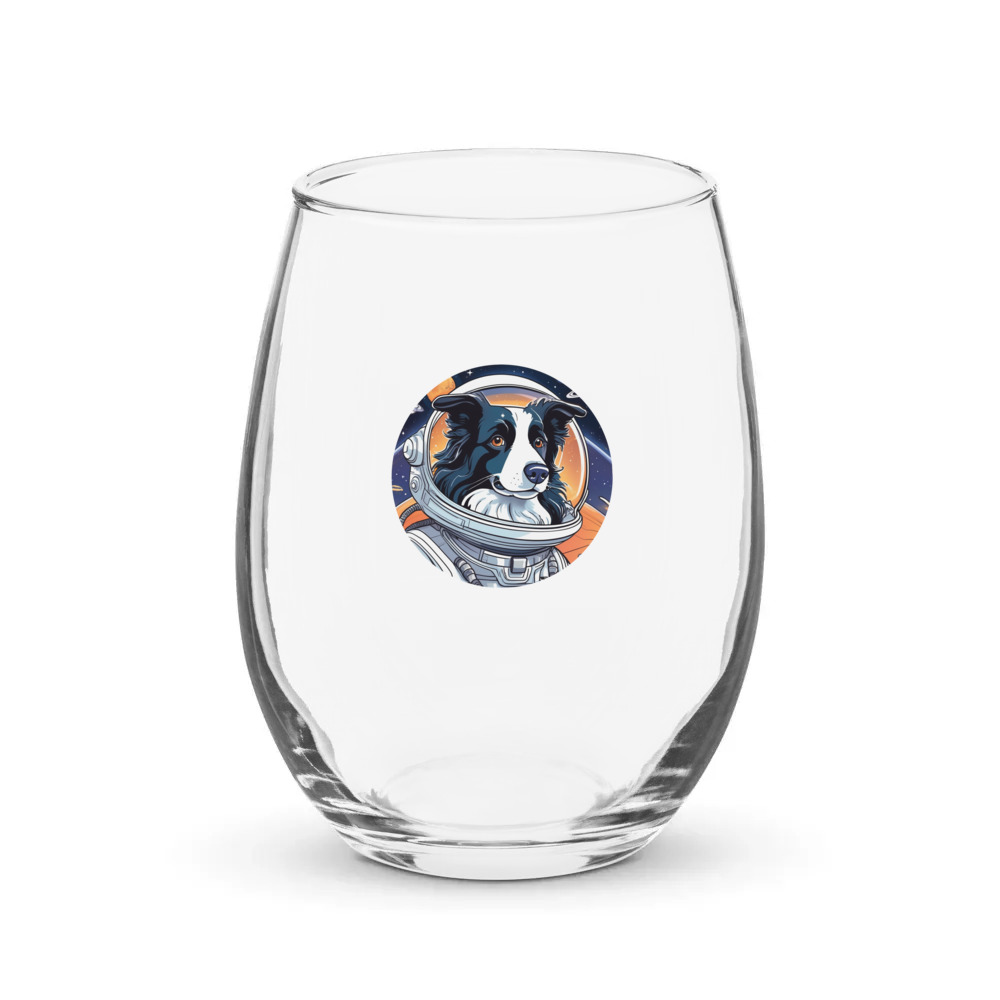 PugMug Custom Border Collie Stemless Wine Glass