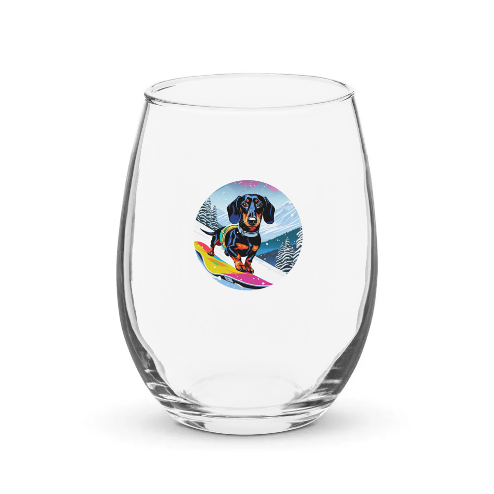 PugMug Custom Black Dachshund Stemless Wine Glass