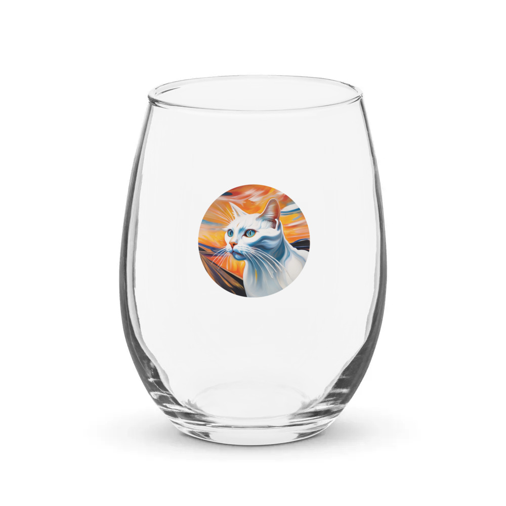 PugMug Custom White Companion Cat Stemless Wine Glass