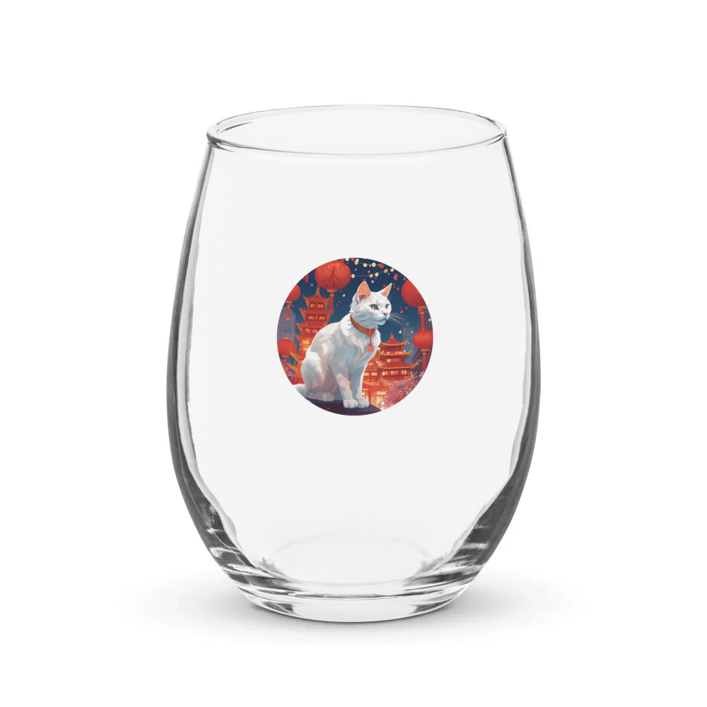 PugMug Custom White Companion Cat Stemless Wine Glass