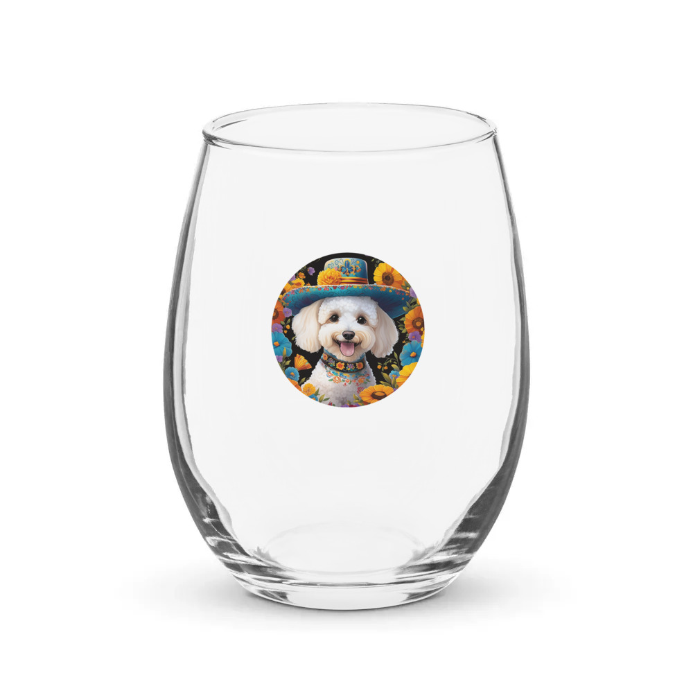 PugMug Custom Bichons Frise Stemless Wine Glass