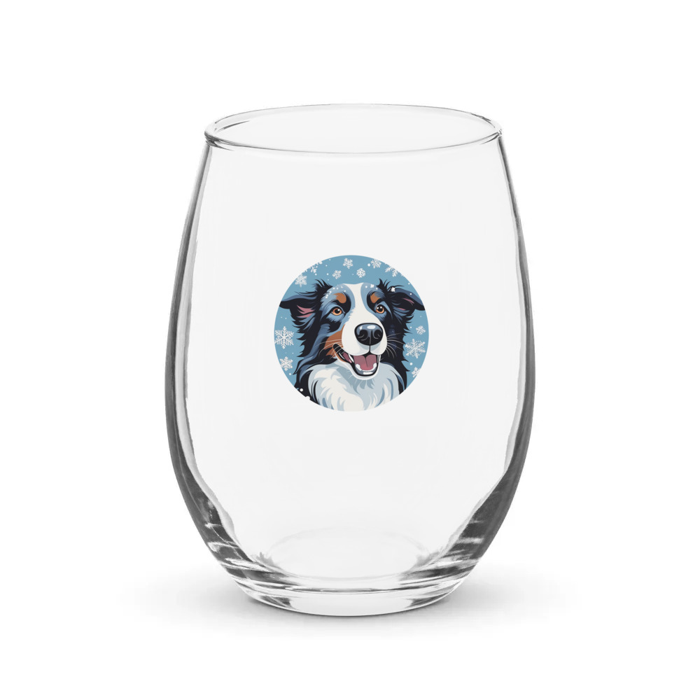 PugMug Custom Border Collie Stemless Wine Glass