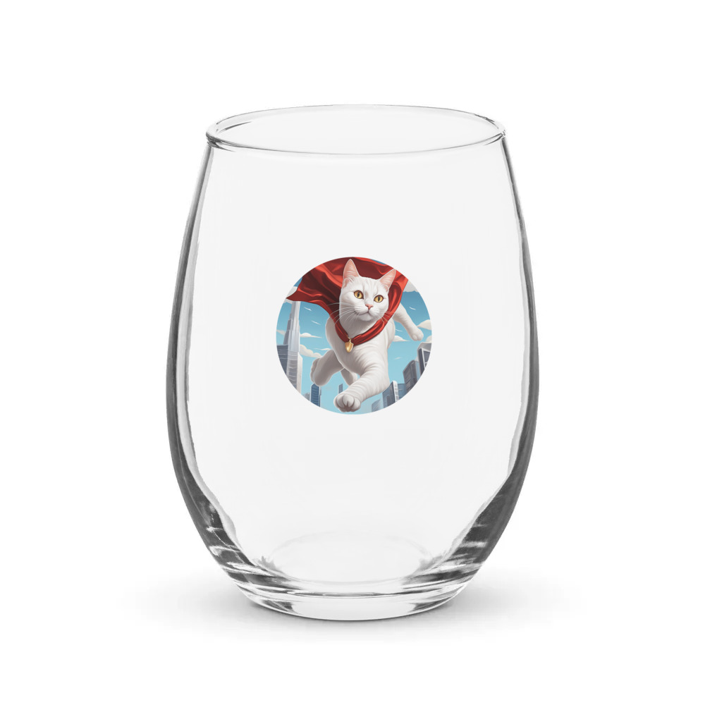 PugMug Custom White Companion Cat Stemless Wine Glass