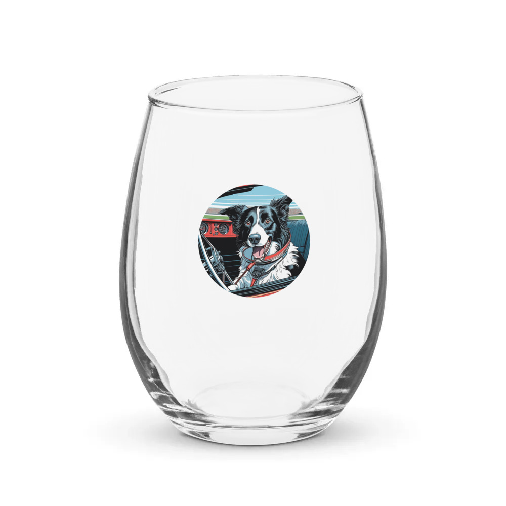 PugMug Custom Border Collie Stemless Wine Glass