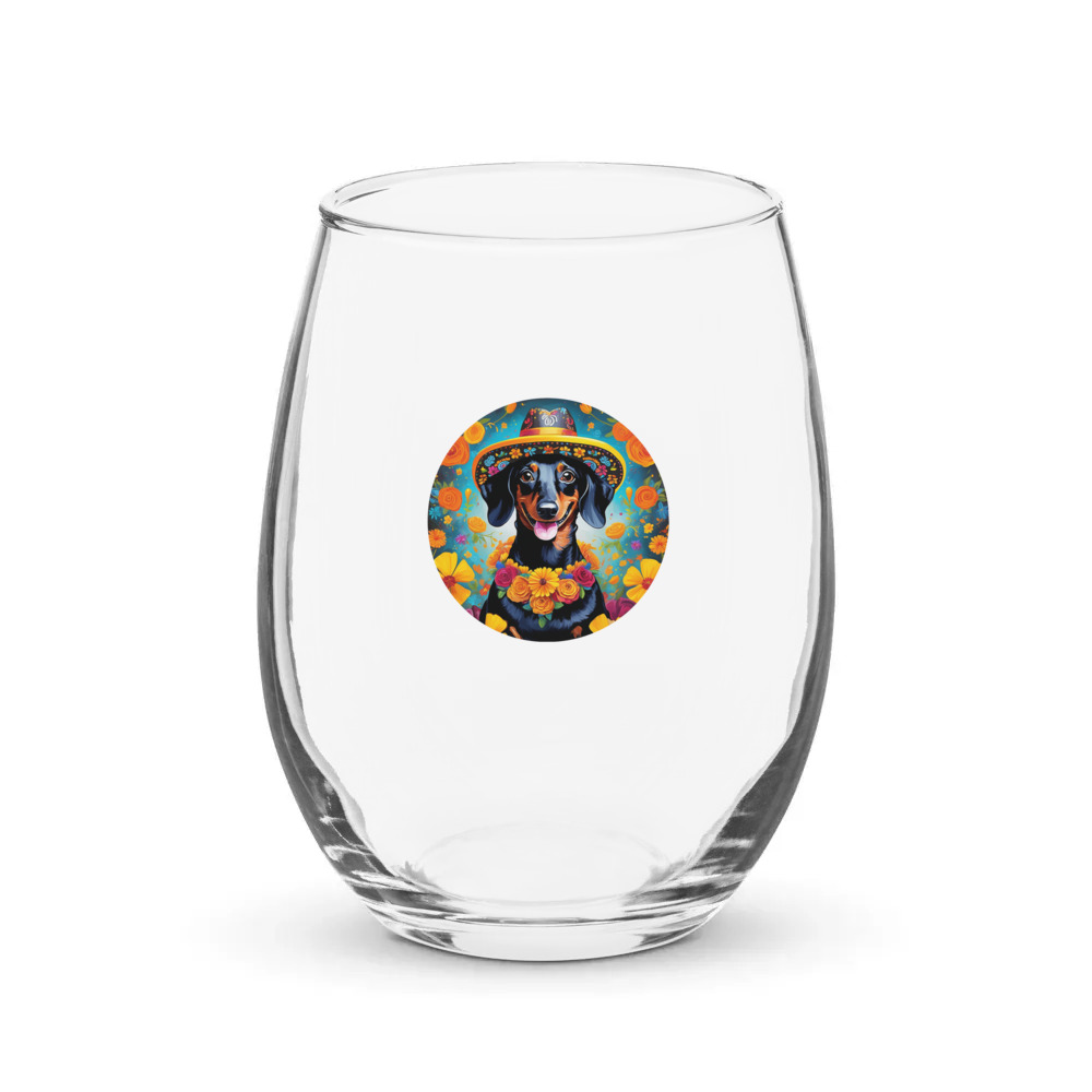 PugMug Custom Black Dachshund Stemless Wine Glass