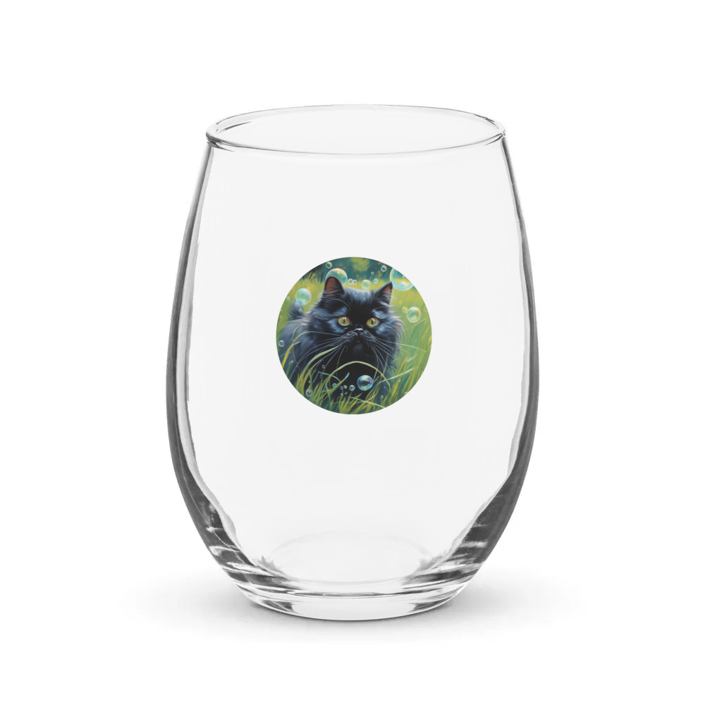 PugMug Custom Black Persian Cat Stemless Wine Glass