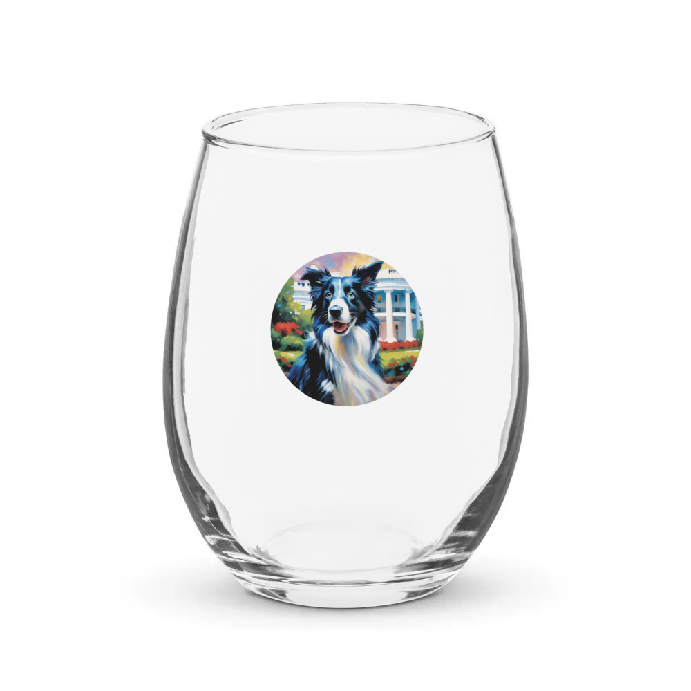 PugMug Custom Border Collie Stemless Wine Glass