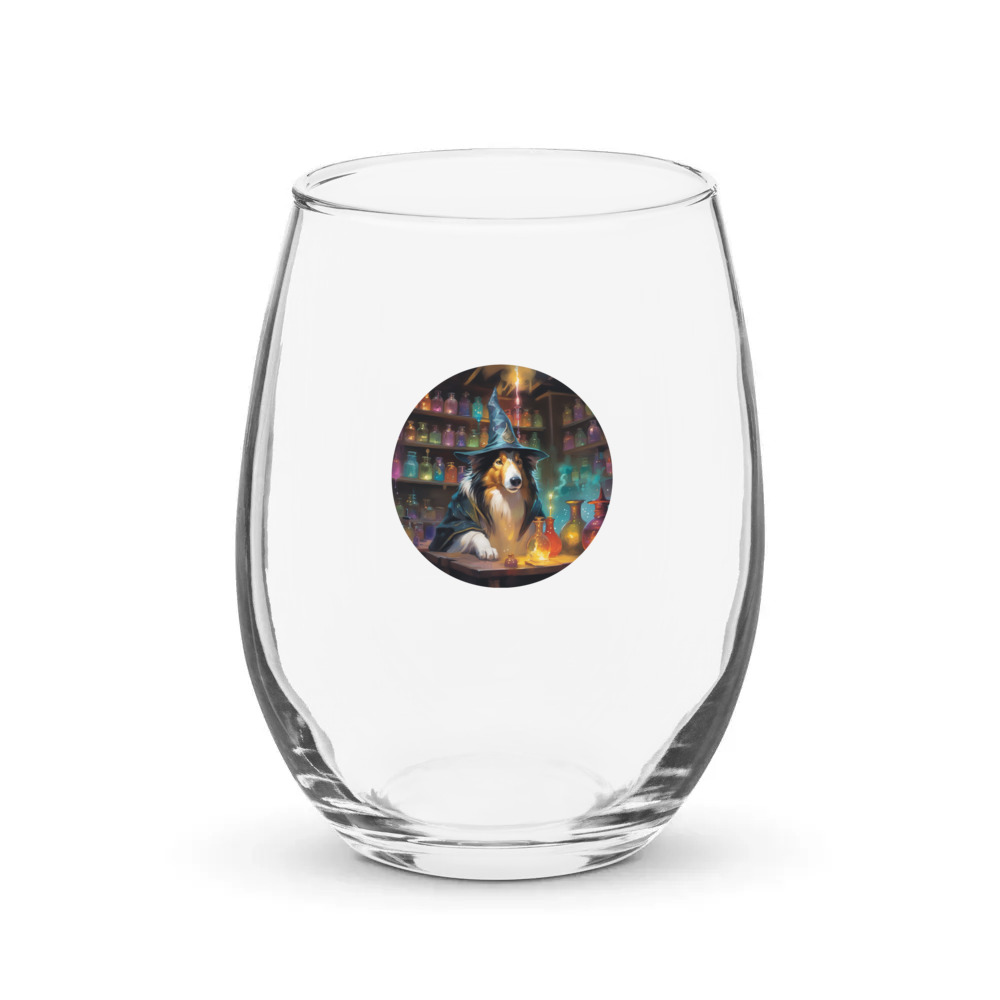 PugMug Custom Collie Stemless Wine Glass