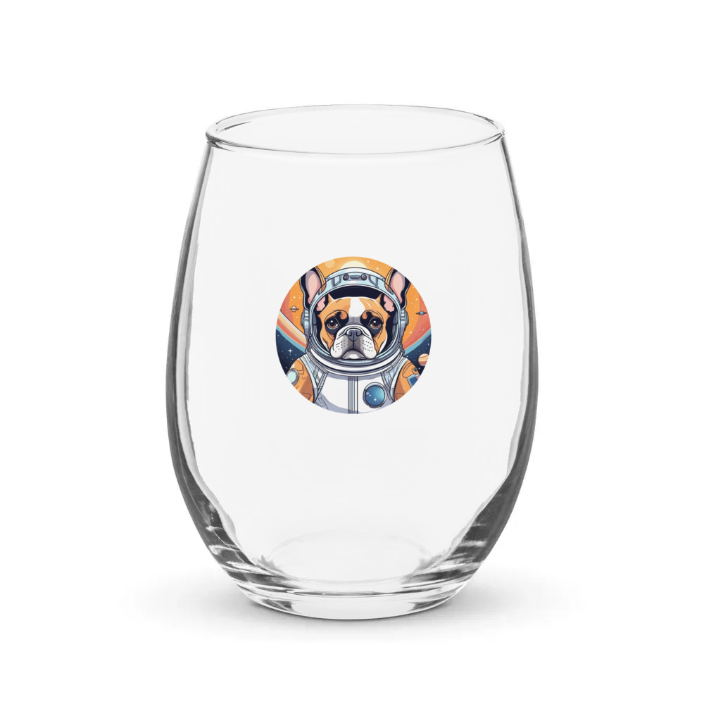 PugMug Custom Tan French Bulldog Stemless Wine Glass