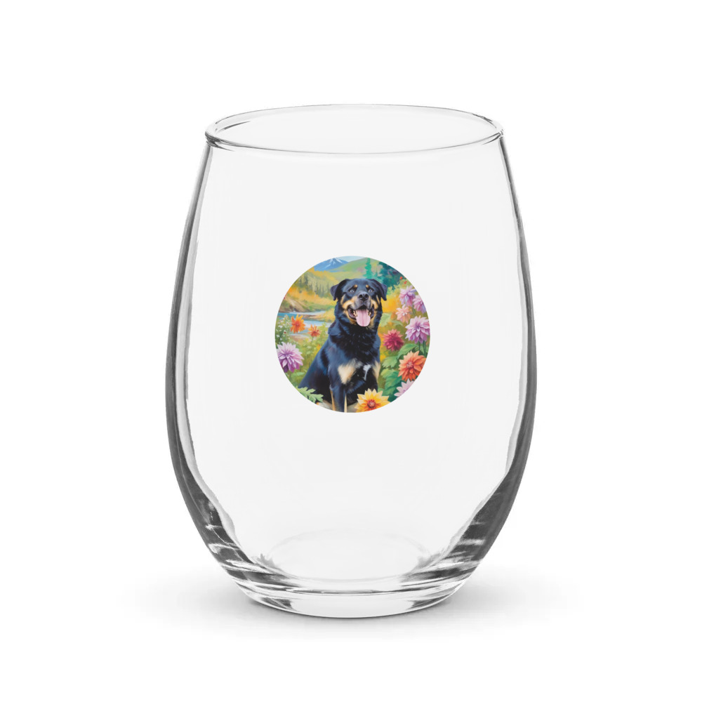 PugMug Custom Blue Stemless Wine Glass