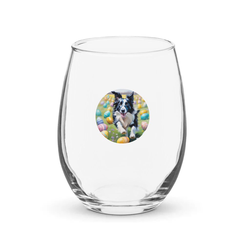 PugMug Custom Border Collie Stemless Wine Glass