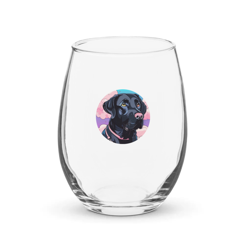 PugMug Custom Black Labrador Retriever Stemless Wine Glass
