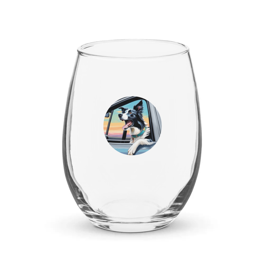 PugMug Custom Border Collie Stemless Wine Glass