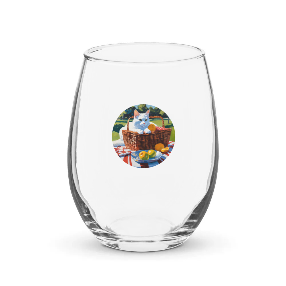 PugMug Custom White Companion Cat Stemless Wine Glass