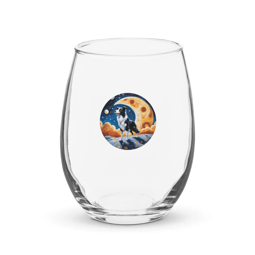 PugMug Custom Border Collie Stemless Wine Glass
