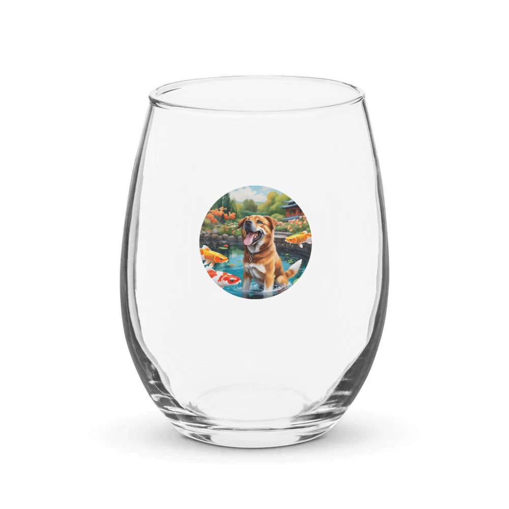 PugMug Custom Blue Stemless Wine Glass