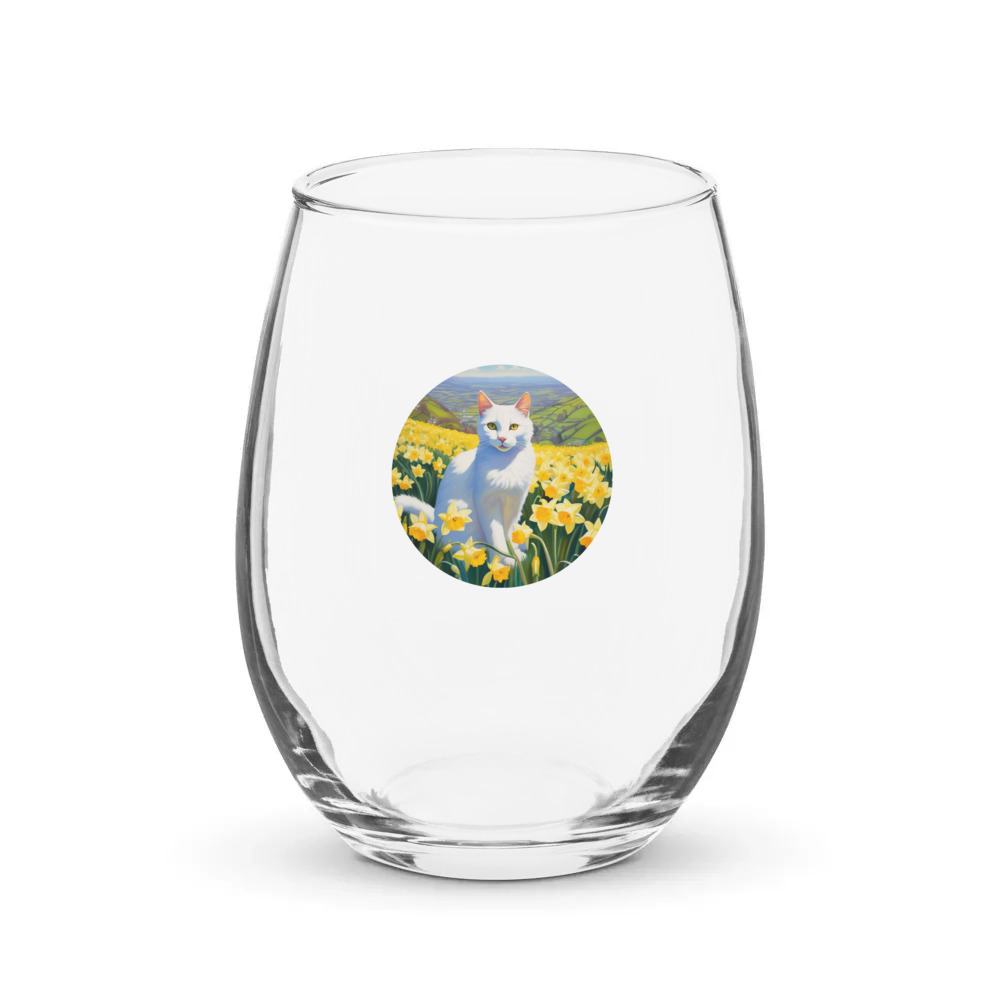 PugMug Custom White Companion Cat Stemless Wine Glass
