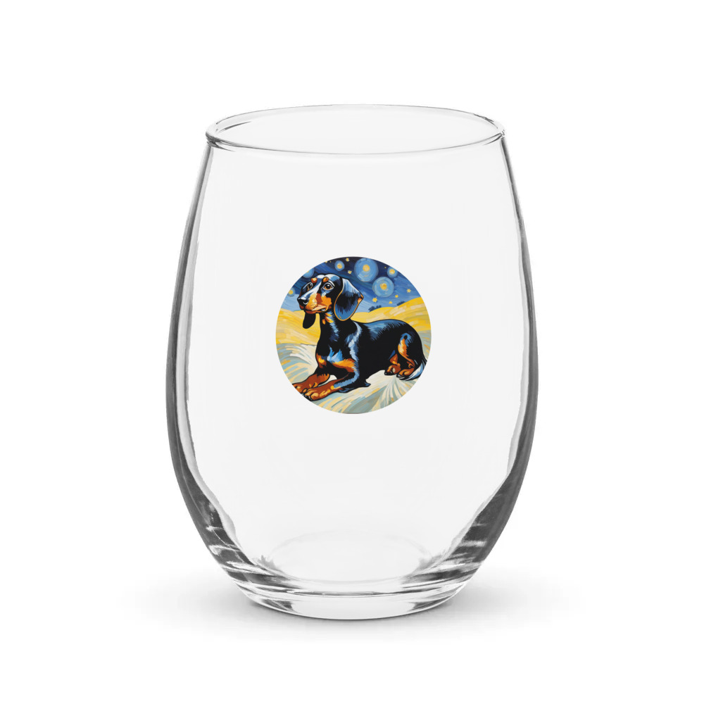 PugMug Custom Black Dachshund Stemless Wine Glass