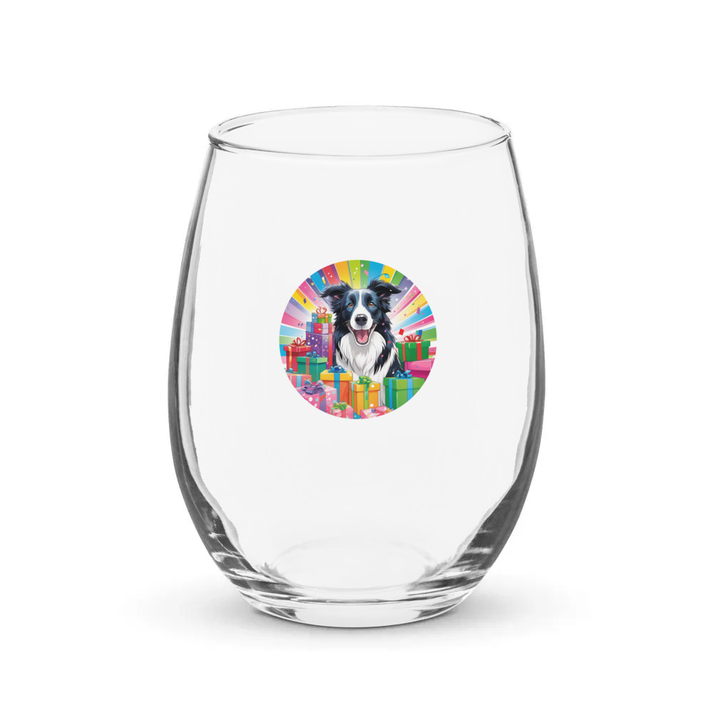 PugMug Custom Border Collie Stemless Wine Glass
