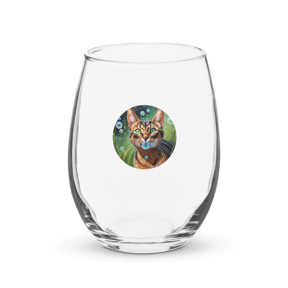 PugMug Custom Tabby Abyssinian Cat Stemless Wine Glass