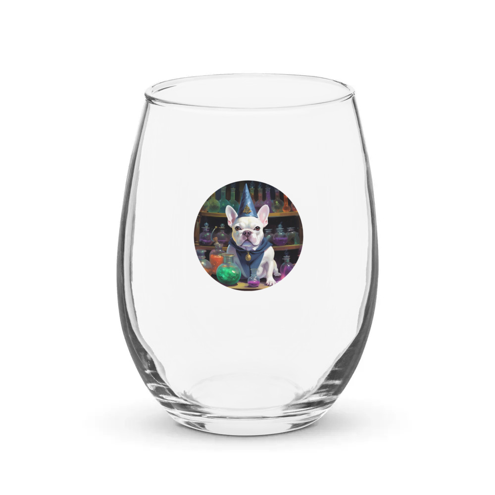 PugMug Custom White French Bulldog Stemless Wine Glass