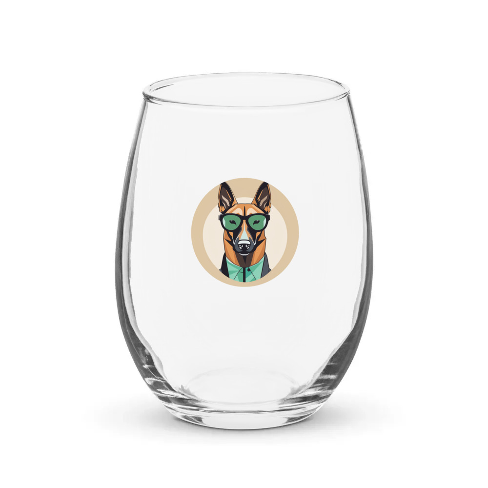 PugMug Custom Belgian Malinois Stemless Wine Glass