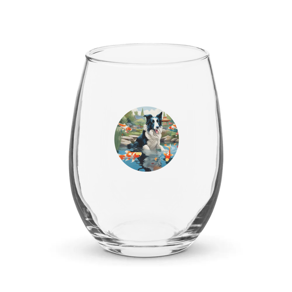 PugMug Custom Border Collie Stemless Wine Glass