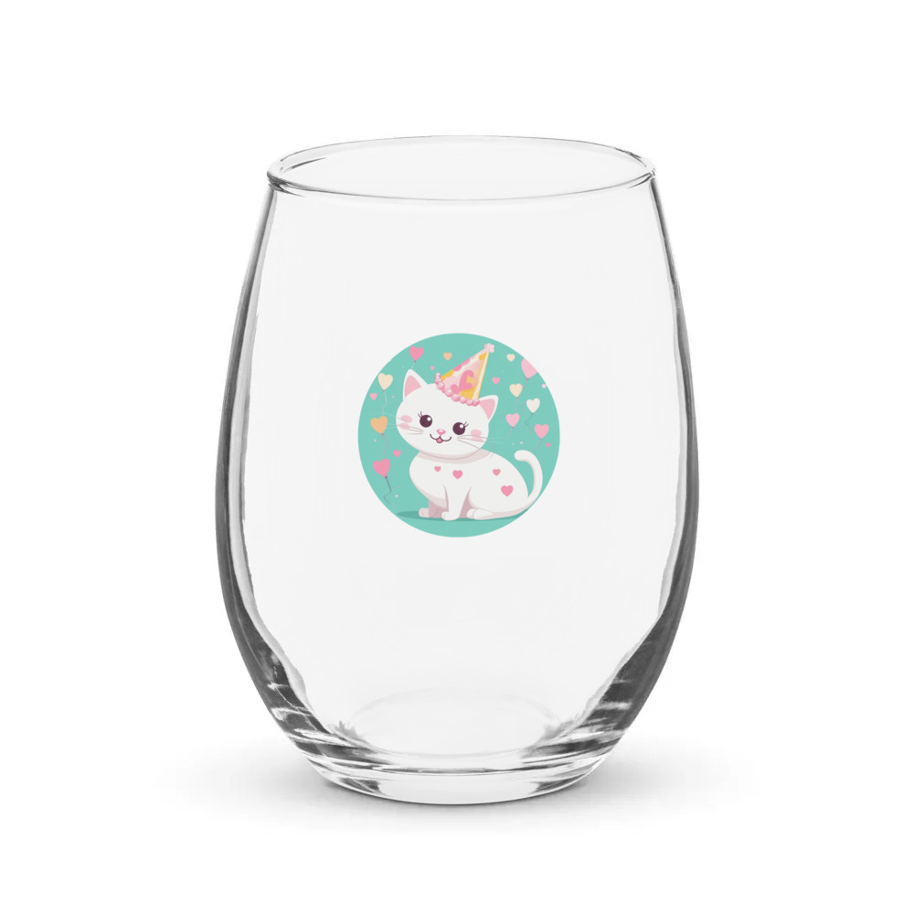 PugMug Custom White Companion Cat Stemless Wine Glass