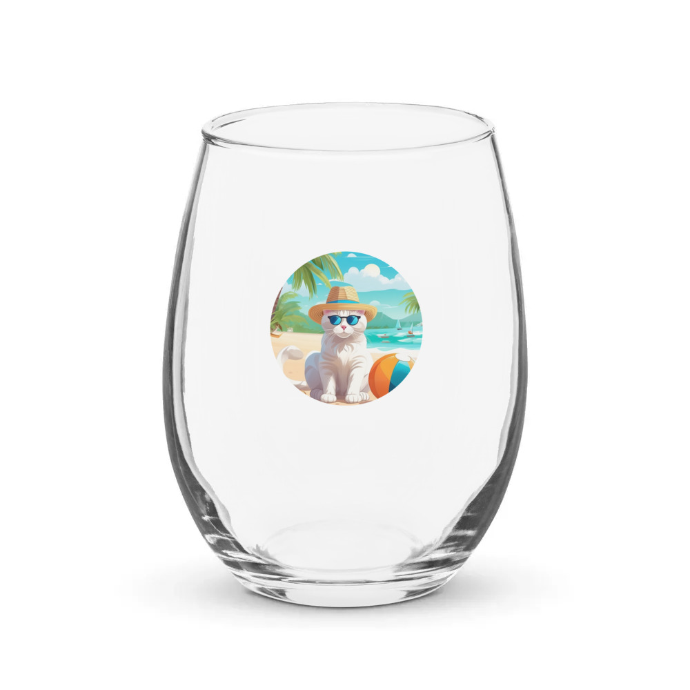 PugMug Custom White Exotic Cat Stemless Wine Glass