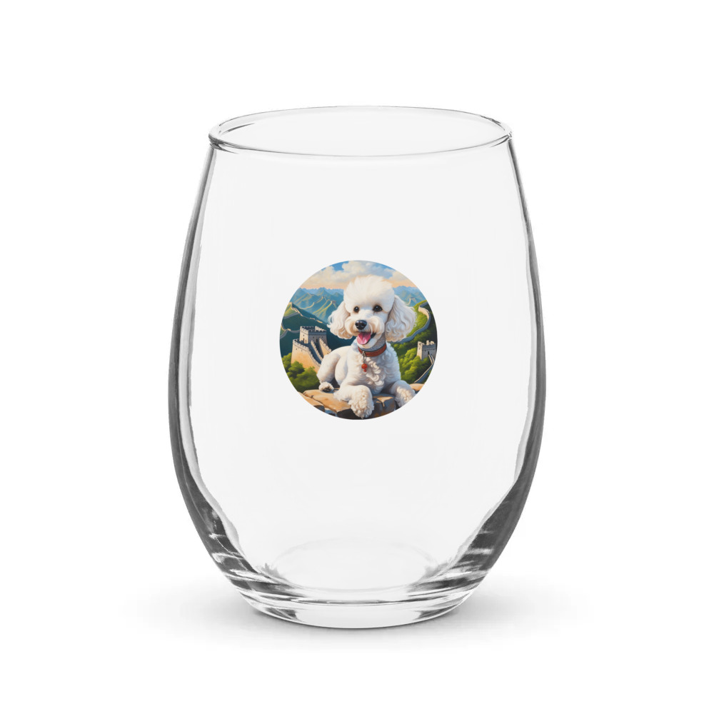 PugMug Custom White Poodle Stemless Wine Glass