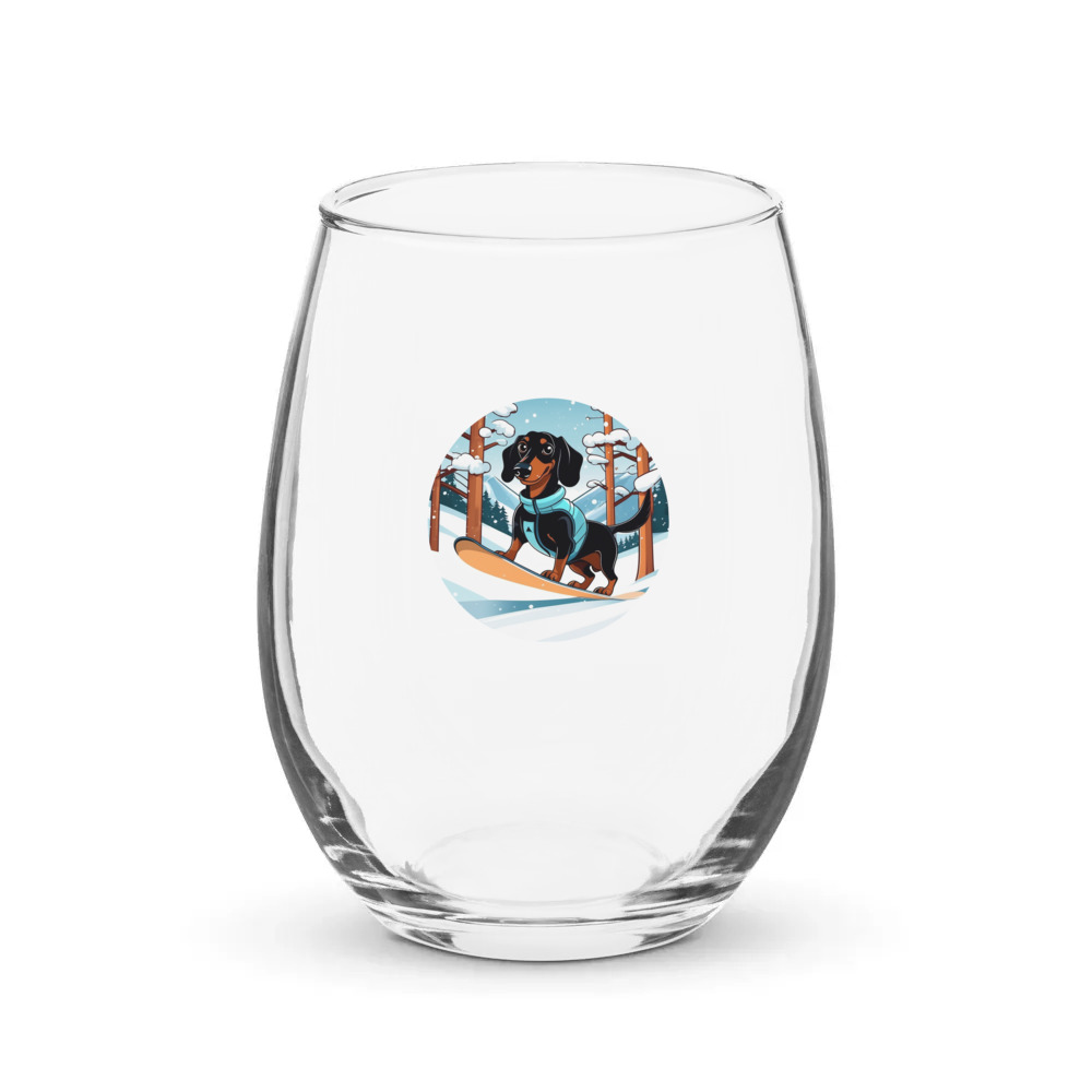 PugMug Custom Black Dachshund Stemless Wine Glass