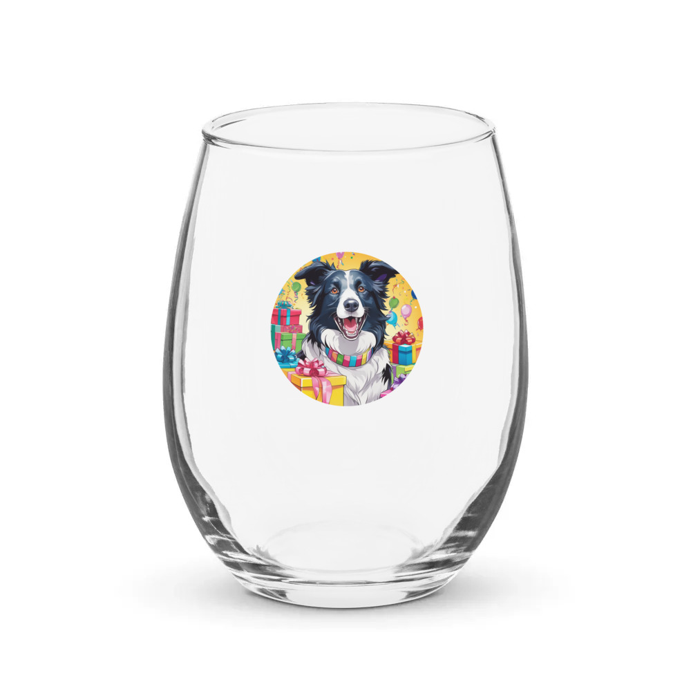 PugMug Custom Border Collie Stemless Wine Glass