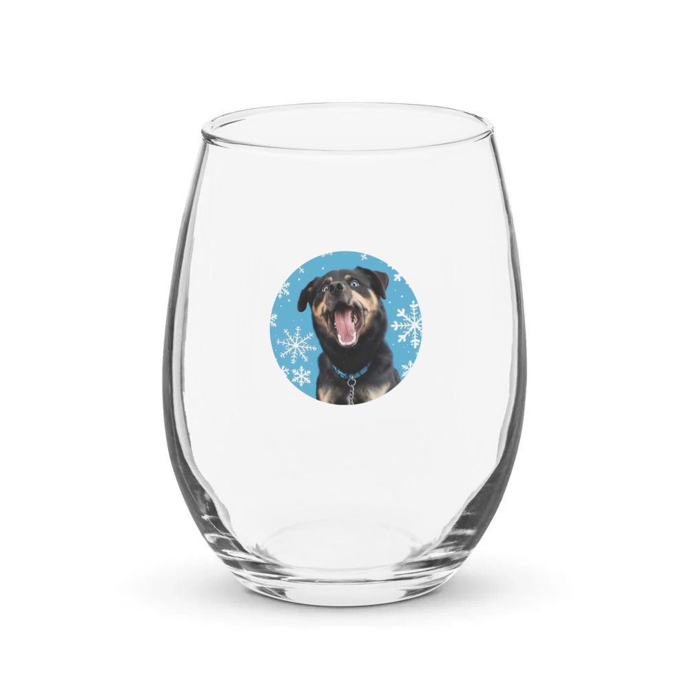 PugMug Custom Blue Stemless Wine Glass