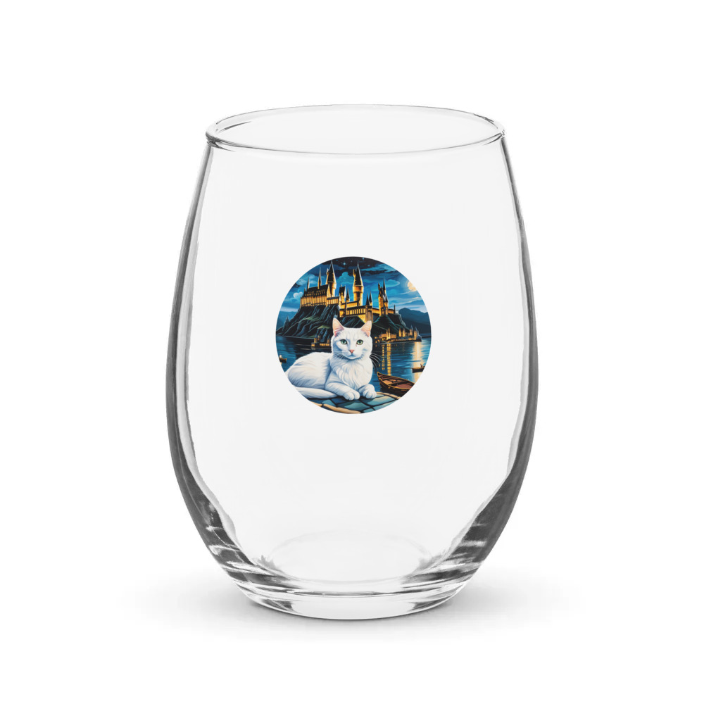 PugMug Custom White Companion Cat Stemless Wine Glass