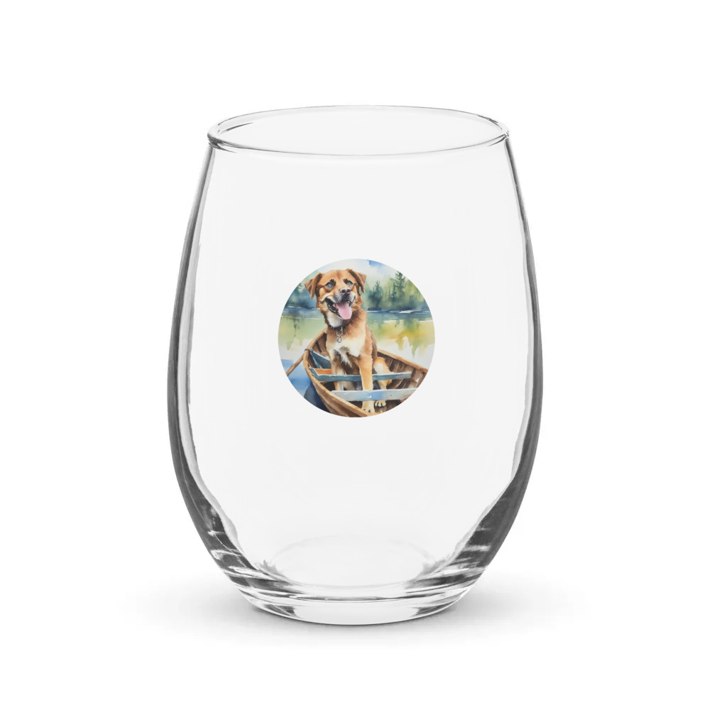 PugMug Custom Blue Stemless Wine Glass