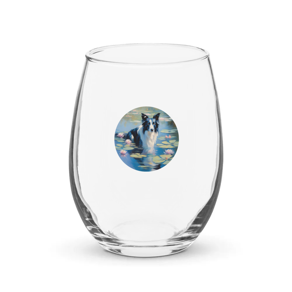 PugMug Custom Border Collie Stemless Wine Glass